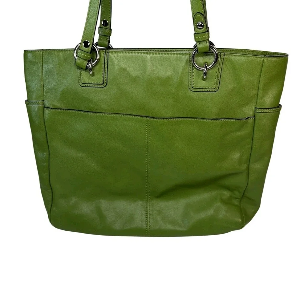Coach Gallery Tote Green Leather Shoulder Bag F19456 Silver Hardware - Picture 4 of 7